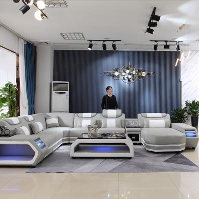 China Modern LED Music Function Living Room Sofas LED Chairs Modern Design Style Fashion Leather Sofa Set Furniture for sale