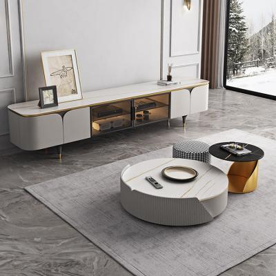 China Italian Art Design Modern Round Coffee Table With Small Stools Set With A Marbling Agglomerated Stone Top With Stools Modern Living Room Furniture for sale