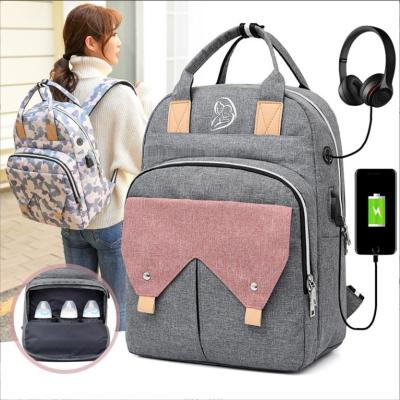 China With USB Good Quality Baby Diaper Bag Waterproof Mummy Backpack With USB Charger Mummy Baby Bag With Bed Changing Diapers Bag With Hook for sale