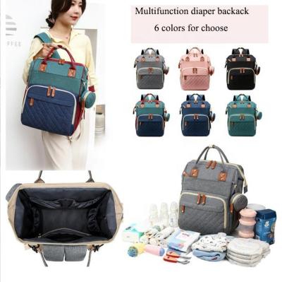 China With USB Fashion Embroidery Small Portable Waterproof Functional Diaper Bag With USB Charger Insulated Bottle Bag Mommy Backpack for sale