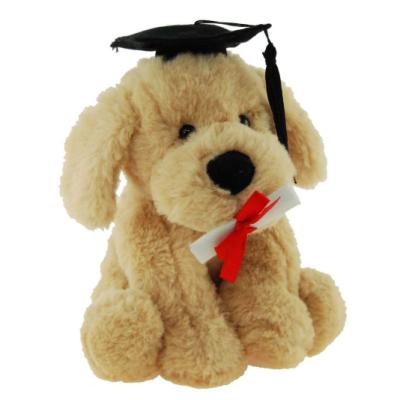 China Cute Fun Customized 25cm Stuffed Dog Plush Graduation Dog With Hat And Robe Roll for sale