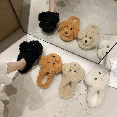 China Fashion Trend New Winter Woman Slippers Shoes Plush Dog Slipper Fashion Dog Faux Fur Women Animal Shoes for sale