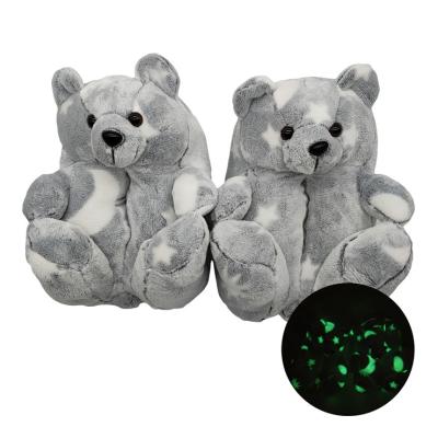 China New Selling Teddy Bear Slippers Warm Reflective Luminous Plush Indoor Slipper for sale