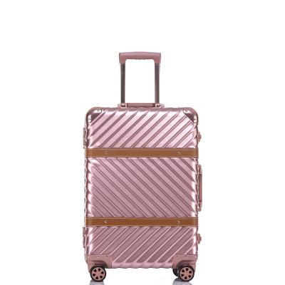 China Fashionable Faux Leather Belt Suitcase Aluminum Trolley Bags Luggage Spinner 8 360 Degree Wheels Bags Luggage for sale