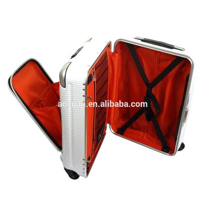 China Waterproof Aluminum Luggage Trolley Bag ABS/PC Frame Suitcase With Open Access Pocket Front Easy Luggage for sale