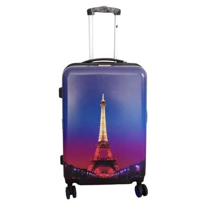 China Waterproof Luggage Trolley Bag Eiffel Tower Luggage Hard Shell Plastic Travel Suitcase Case For Christmas Gift for sale