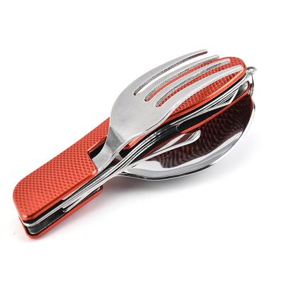 China Multifunctional 4 In 1 Stainless Steel Multi Functions Folding Fork Bottle Opener Knife Picnic New Outdoor Camping Tableware for sale