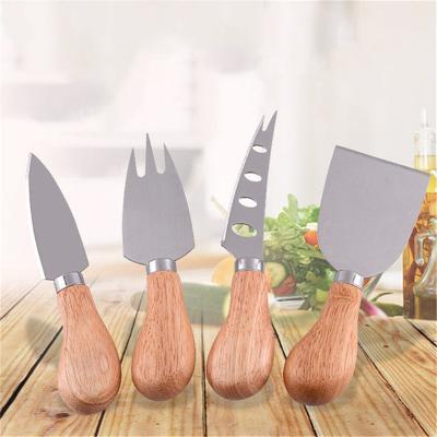 China Factory Sale Kitchen Accessories Wood+Stainless Steel 4 Pieces Cheese Spatula Set French Cutting Tools Kitchen Slicer Cheese Knife for sale