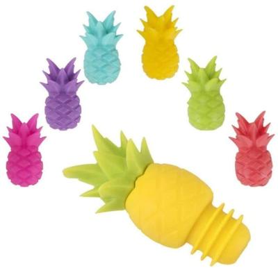 China Washble Pineapple Silicone Wine Bottle Stopper Mold and Wine Glass Charms Assorted Rim Cocktail Markers for sale