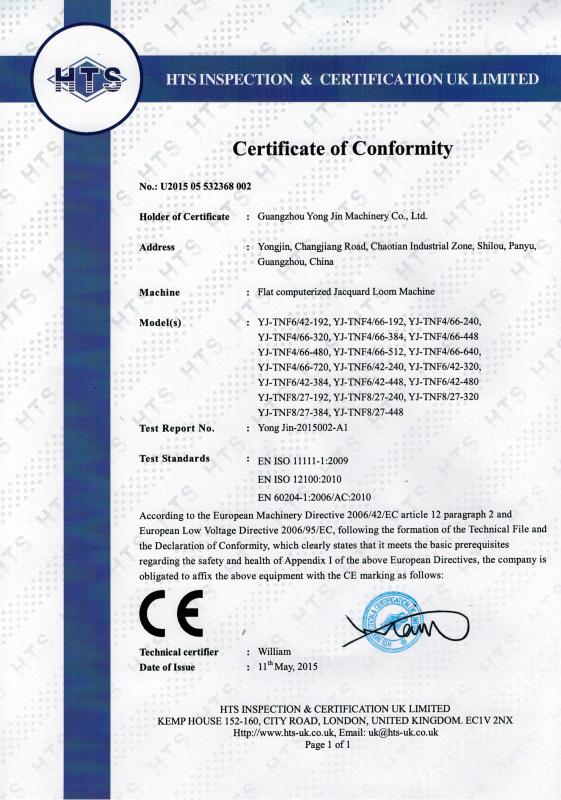 CE - Guangzhou Yong Jin Machinery Co., Ltd.