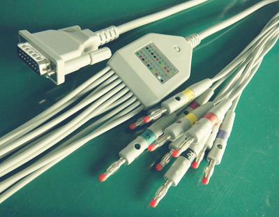 China Schiller 10 Leads DIN 3.0 Banana ECG Patient Cable With 3.8 Metre Grey Wire for sale