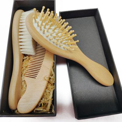 China Factory direct sales baby soft brush and comb set, gently groom the baby's hair, wooden wool soft brush for sale