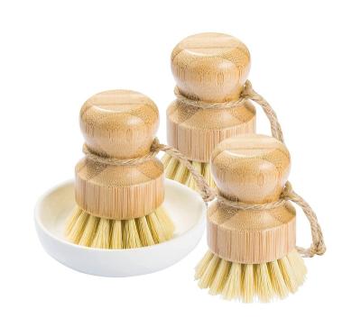 China Amazon sustainable hot sales cleaning dishes and pots, sisal brush with bamboo handle, bamboo pot brush for sale