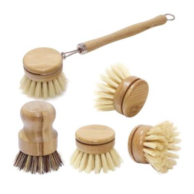 China Sustainable bamboo sisal pot brush, eco-friendly kitchen cleaning pot bowl dish brush, bamboo dish brush for sale