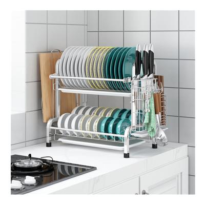 China Sustainable Kitchen 2 Layer Storage Rack , Stainless Steel Dishes Storage Rack Includes Knife Rest, Water Tray for sale