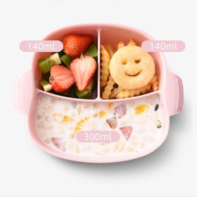 China Microwave Dishwasher Safe Divided Plate Squirrel Kids Suction Silicone Baby Viable Free Dish With Spoon And Fork for sale