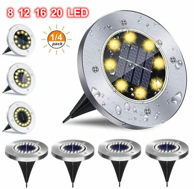 China Outdoor Garden Lights 1/4pack Solar LED Garden Lights 12 Track 20LED Lawn Disc Ground Lights for sale