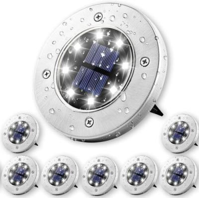 China Solar Buried Garden 8 LED Disc Lights In-ground Lamp Outdoor Waterproof For Path Garden for sale