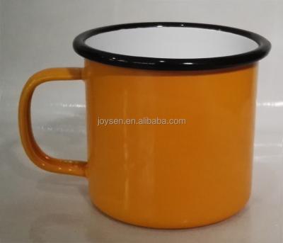 China Sustainable Custom Camping Coffee Enamel Mug In White And Orange Color for sale