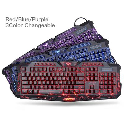 China Desktop Russian Tricolor Gaming Backlight Universal USB Keyboard LED Cable Luminous Keyboard for sale