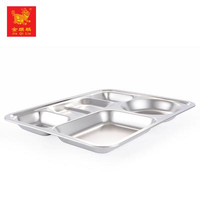 China Sustainable latest design rectangle shape stainless steel hybrid fast food tray for school use for sale