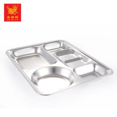 China Latest Design Sustainable Metal Lunch Convenient Canteen 5 Compartment Tray For School Canteen for sale