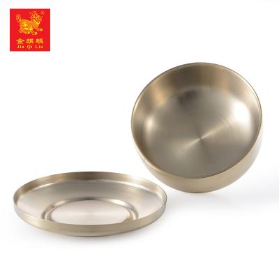 China Sustainable High Quality Circular Large Capacity Stainless Steel Golden Salad Bowl With Lid for sale