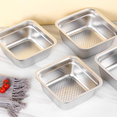 China Factory viable wholesale in stock restaurant and hotel buffet serving dish rectangle 201 stainless steel fruit food serving tray for sale