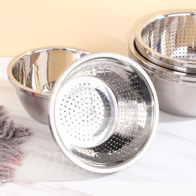 China Viable Wholesale Fruit Vegetable Rice Blanching Basket Stainless Steel Colander Bowl Metal Mixing Bowls for sale