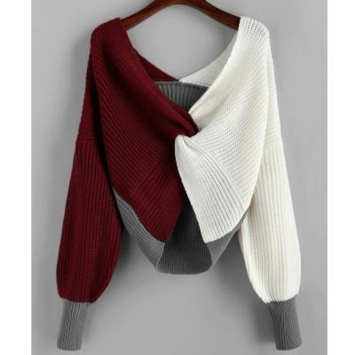 China Anti-pilling Wholesale Twisted Waist Sweater Women Patchwork Bright Color Knitted Sweater for sale