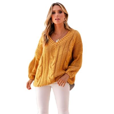 China heavy fashion twisted rope solidv neck women sweatersv neck women sweaters Anti-wrinkle factory price woolen sweater for sale