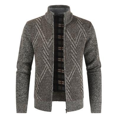 China Anti-wrinkle factory pattern custom wholesale geometric men's casual fashion stand up collar cardigan sweater men for sale