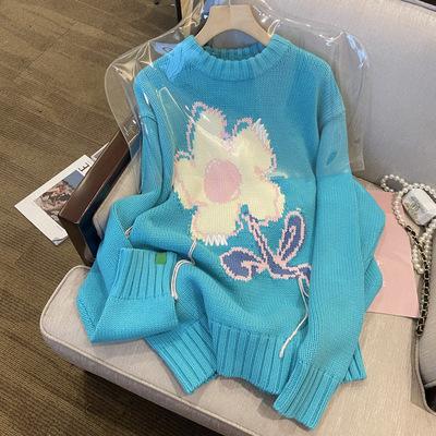 China Anti-pilling factory custom design mid length brand jacquard flower sweaters fashionable women plus size sweater for sale