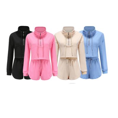 China Wholesale Breathable Women's Casual Tracksuit 2 Pieces Set Long Sleeve Crop Top Stand Up Collar Sportswear Suit For Women Clothing for sale