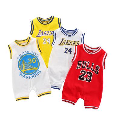 China Comfotable Newborn Baby Boy Rompers With Basketball Sports Star Number Jumpsuit Sleeveless Baby Cothes For Summer for sale