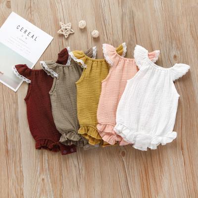 China Comfotable 2021 Summer Cotton Newborn Baby Clothes Simple Sleeveless Ruffle Baby Rompers for sale