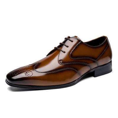 China Newest Handmade Deodorization Men Wedding Formal Business Shoes Lace Up Genuine Leather Men's Elegant Shoes Brown Black Brogue Shoes For Men for sale