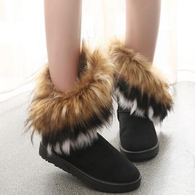 China Fashion Women Round Boots Waterproof Winter Shoes Women Snow Boots Where Platform Keep Warm Winter Ankle Boots With Faux Fox Fur 2021 for sale