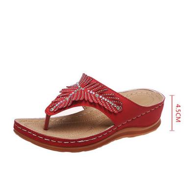 China CUSHIONING TOP Selling Summer Outdoor Women High Heels Fashion Flip Flops Crystal Sandals For Women 35-44 Large Size On Wholesale for sale