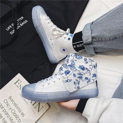 China Fashion trend women's fashion sneakers high quality classic canvas shoes 2021 new autumn high top flats vulcanized canvas shoes factory outlet for sale