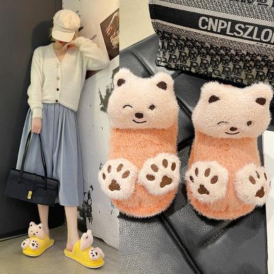 China CUSHIONING Cute Furry Faux Fur Slipper Cartoon Bear Bedroom Slippers Women Christmas Plush Teddy Bear Slips Women Furry Flip Flop Shoes for sale