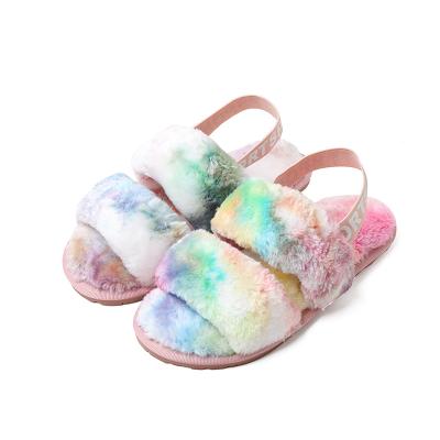 China Fashion Trend Hairy Slippers Fur Slides For Women Faux Fur Sliders Shoes Indoor Woman Elastic Strap Shoes Winter Female Home Flat Shoes for sale