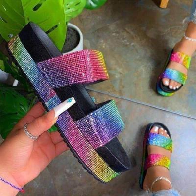 China SHOCK ABSORBING 2021 Newest Summer 2021 Flat Sandals Women's Shoes Fashion Crystal Thick Unique Sandals Women Platform Sandals on Wholesale for sale