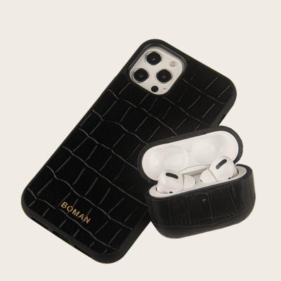 China For AirPods Pro Factory Drop Proof Earphone Bottom Leather Case Stitched Cover Device For Apple Airpods pro for sale