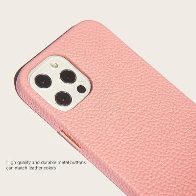 China Fanshion 2022 latest fashion simple metal button style advanced leather phone case for iphone vegan leather phone case for sale