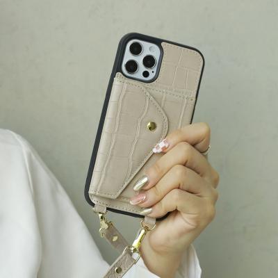 China New Premium Custom PU Leather Cross Card Holder Fancy Sticky Phone Case - Body Cell Phone Shoulder Case for sale