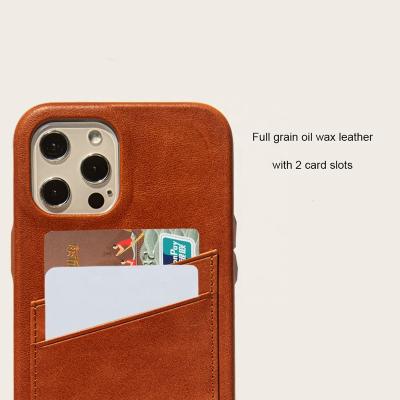 China 2022 New Arrival Genuine Leather Waterproof Cell Phone Cowhide Case With Card Holder Wallet Phone Case Cover For iphone 13 pro max for sale