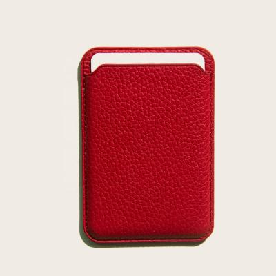 China RFID fashion full grain pebble genuine leather for magsafe wallet with strong magnetic card holder phone wallet custom made for sale