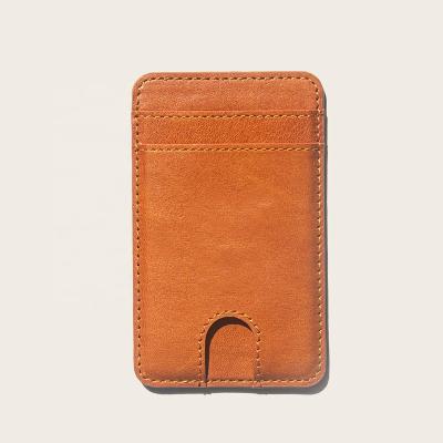 China Premium Full Grain RFID Oil Wax Leather Phone Magnetic Wallet Stick Firmly Back With Strong Magnetic For iPhone Magsafe Wallet for sale