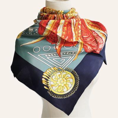 China Double Sided Luxurious Silk Square Print Scarf 90x90cm Hand Rolled for sale